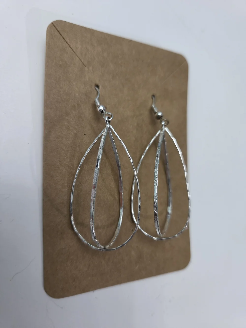 Silver Teardrop Hoop Dangle Earrings - Elegant Women Jewelry